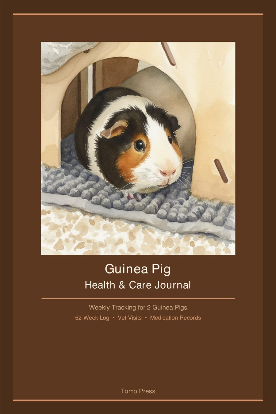 Cover of Guinea Pig Health & Care Journal — a guinea pig in a hutch.